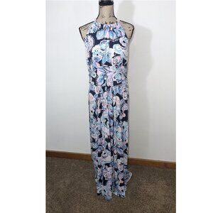 Lilly Pulitzer Martina Maxi Dress Holy Flockamole Blue Pink Floral XL